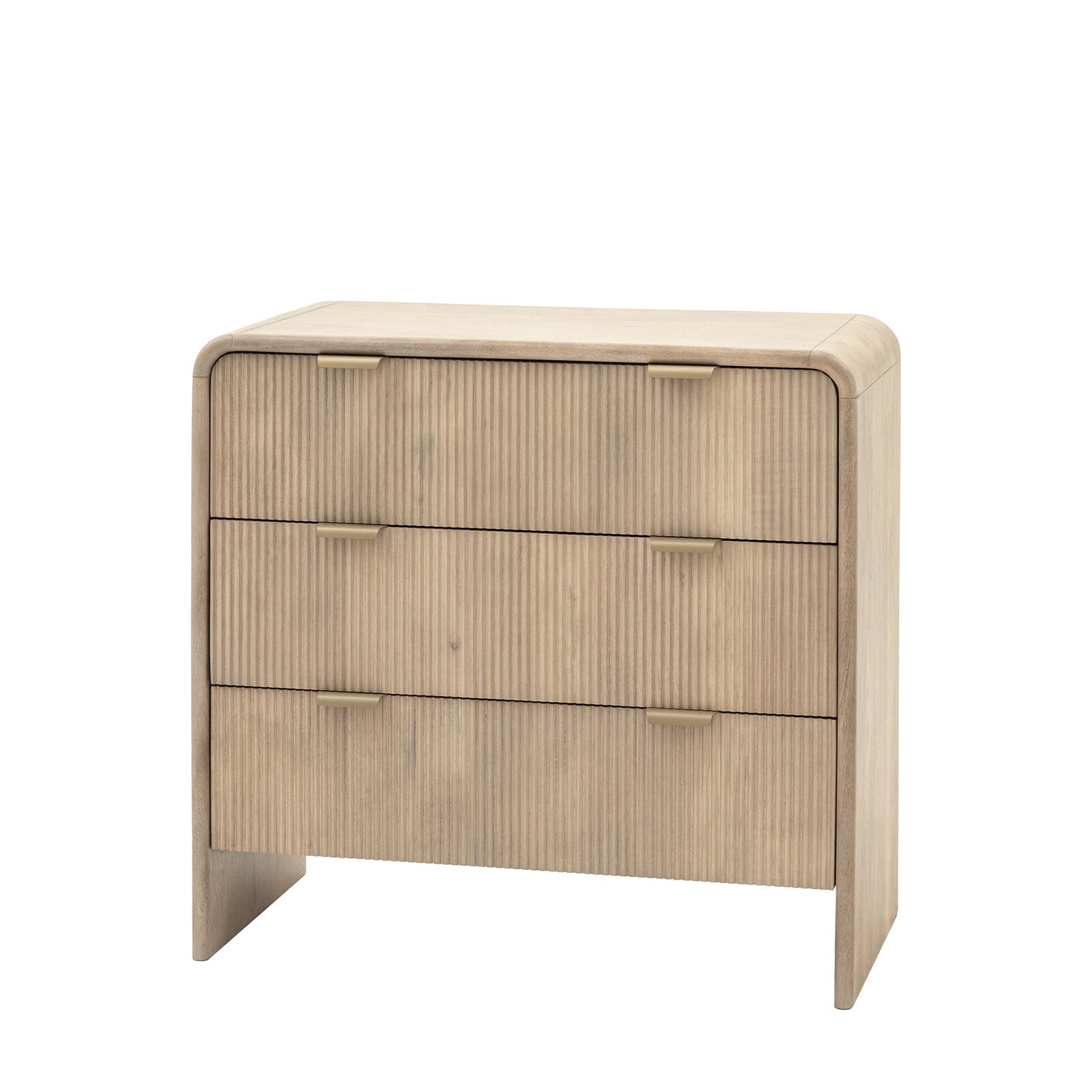 Rocca mango 3 drawer chest of drawers with fluted details and brass hardware | malletandplane.com