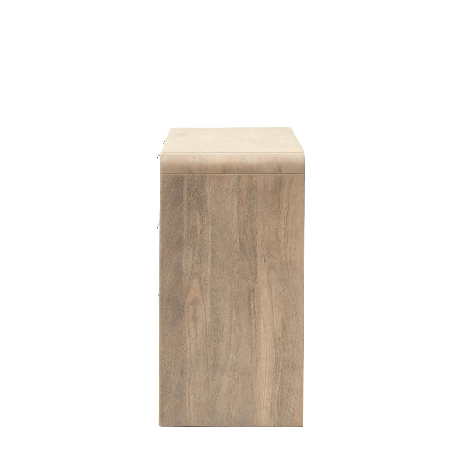 Rocca mango 3 drawer chest of drawers with fluted details and brass hardware | malletandplane.com