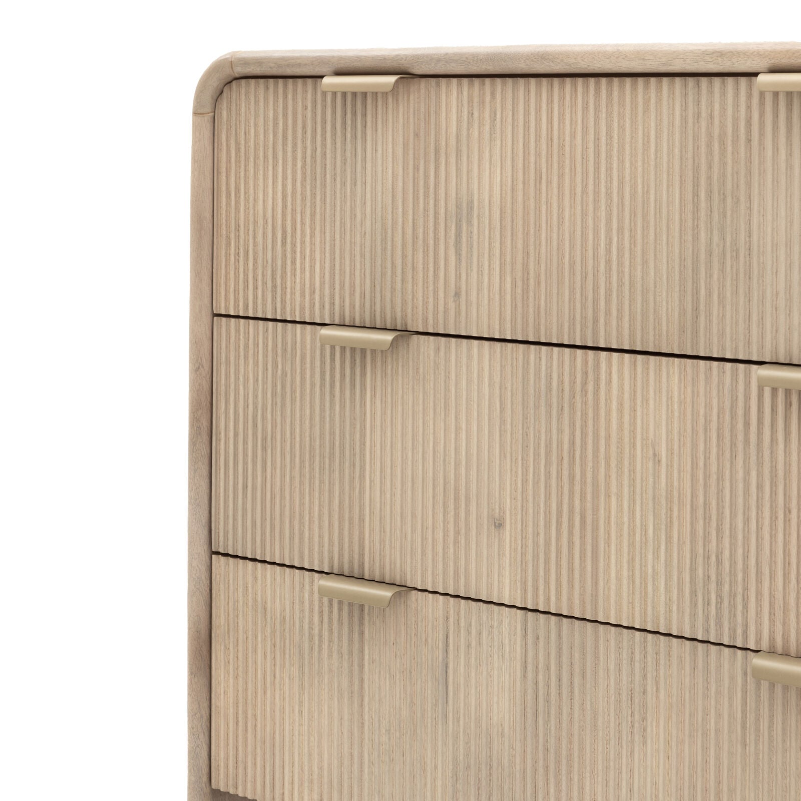Rocca mango 3 drawer chest of drawers with fluted details and brass hardware | malletandplane.com