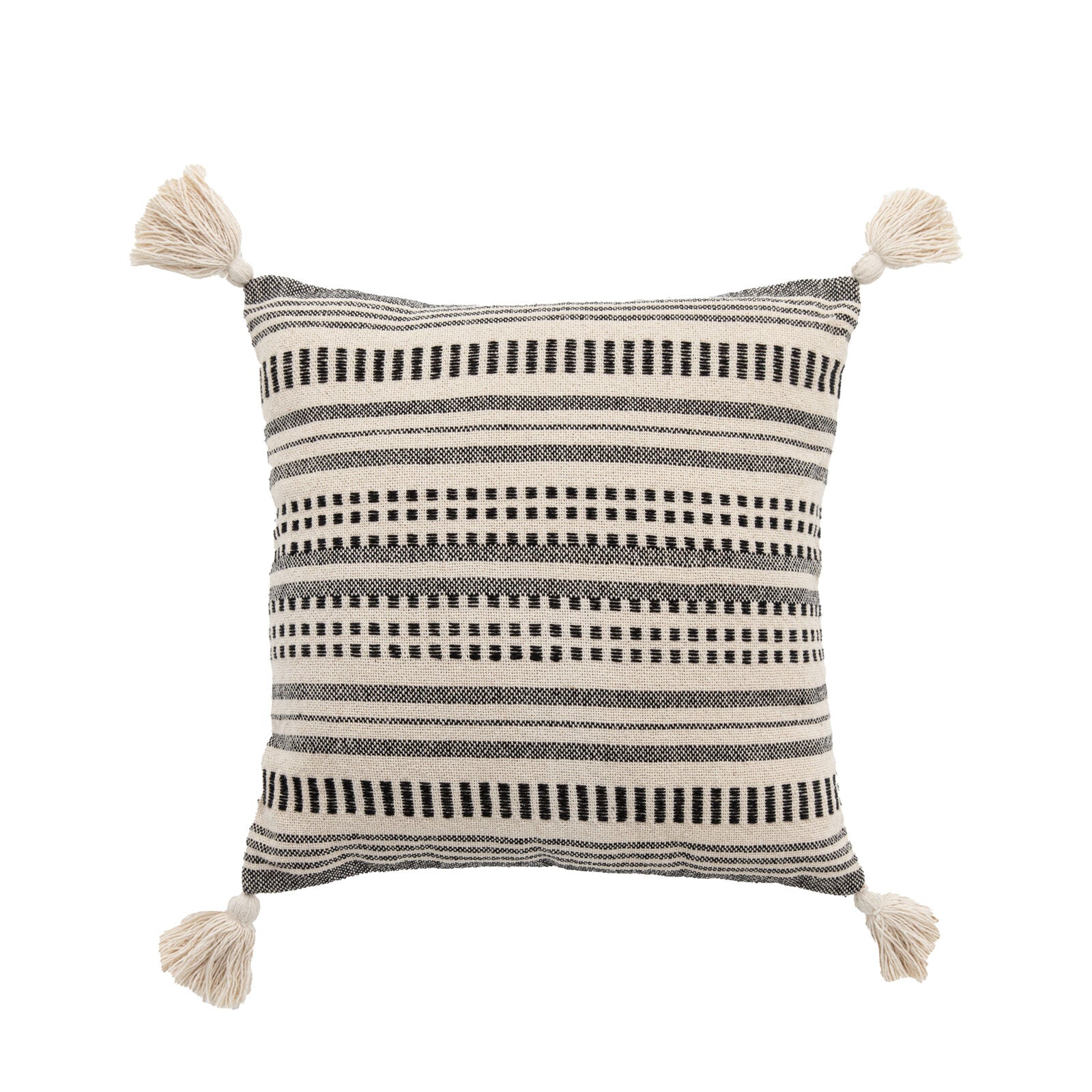 Sherpa square cushion with geometric design and tassels | malletandplane.com