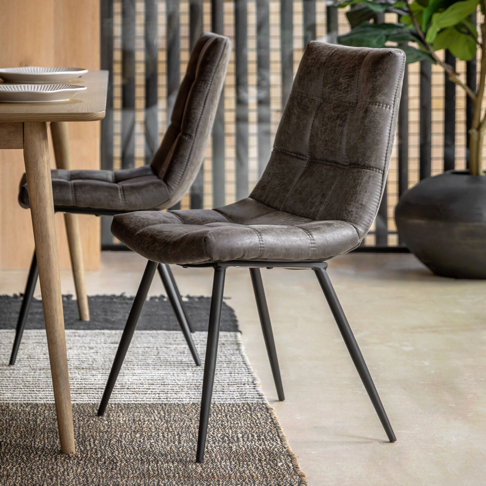 Sigmund set of 2 dining chairs in grey distressed faux leather | MalletandPlane.com