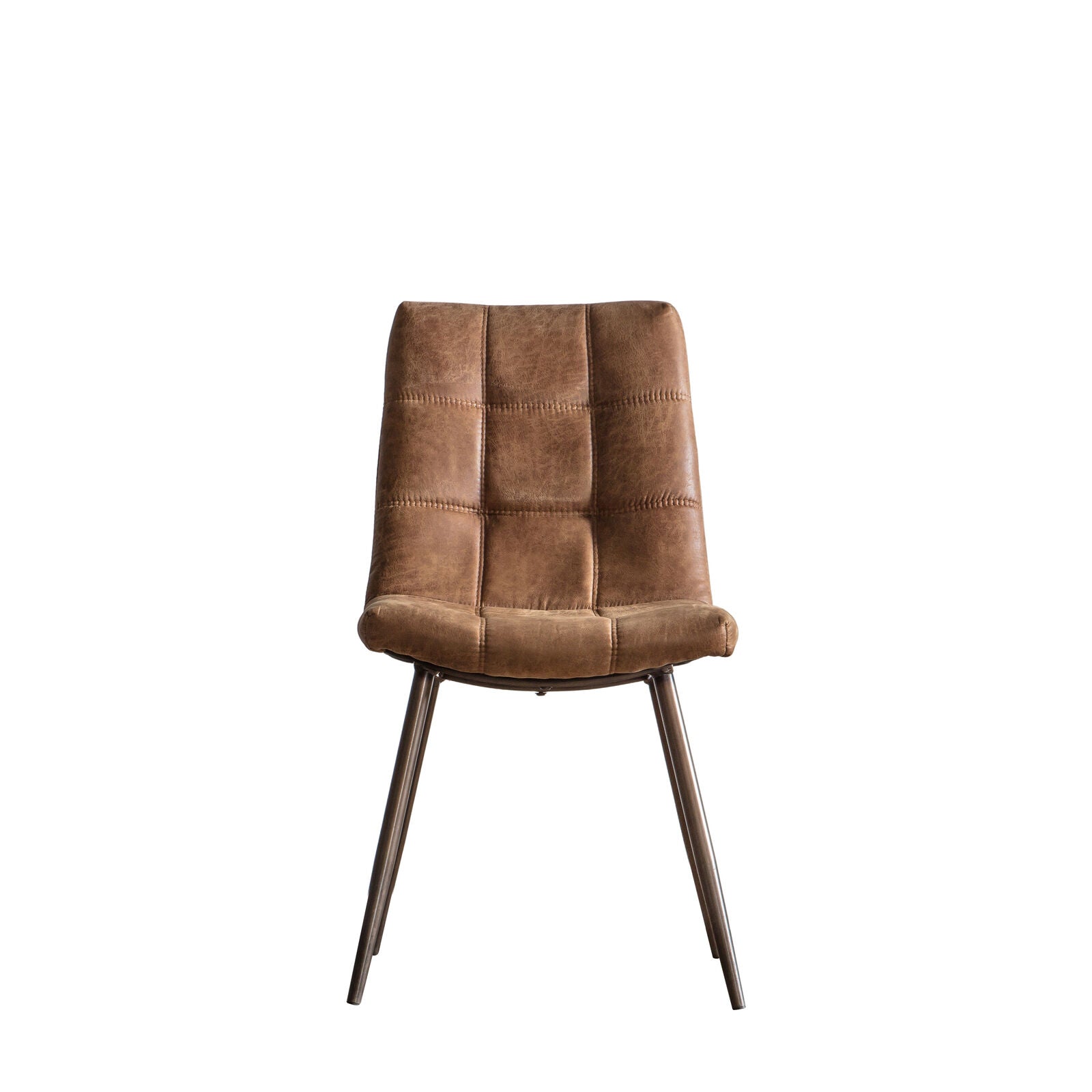 Sigmund set of 2 dining chairs in brown distressed faux leather | MalletandPlane.com