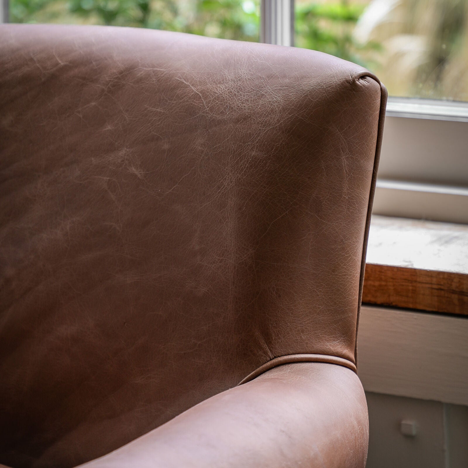 Sir Alfred vintage top grain brown leather armchair with ash feet | MalletandPlane.com