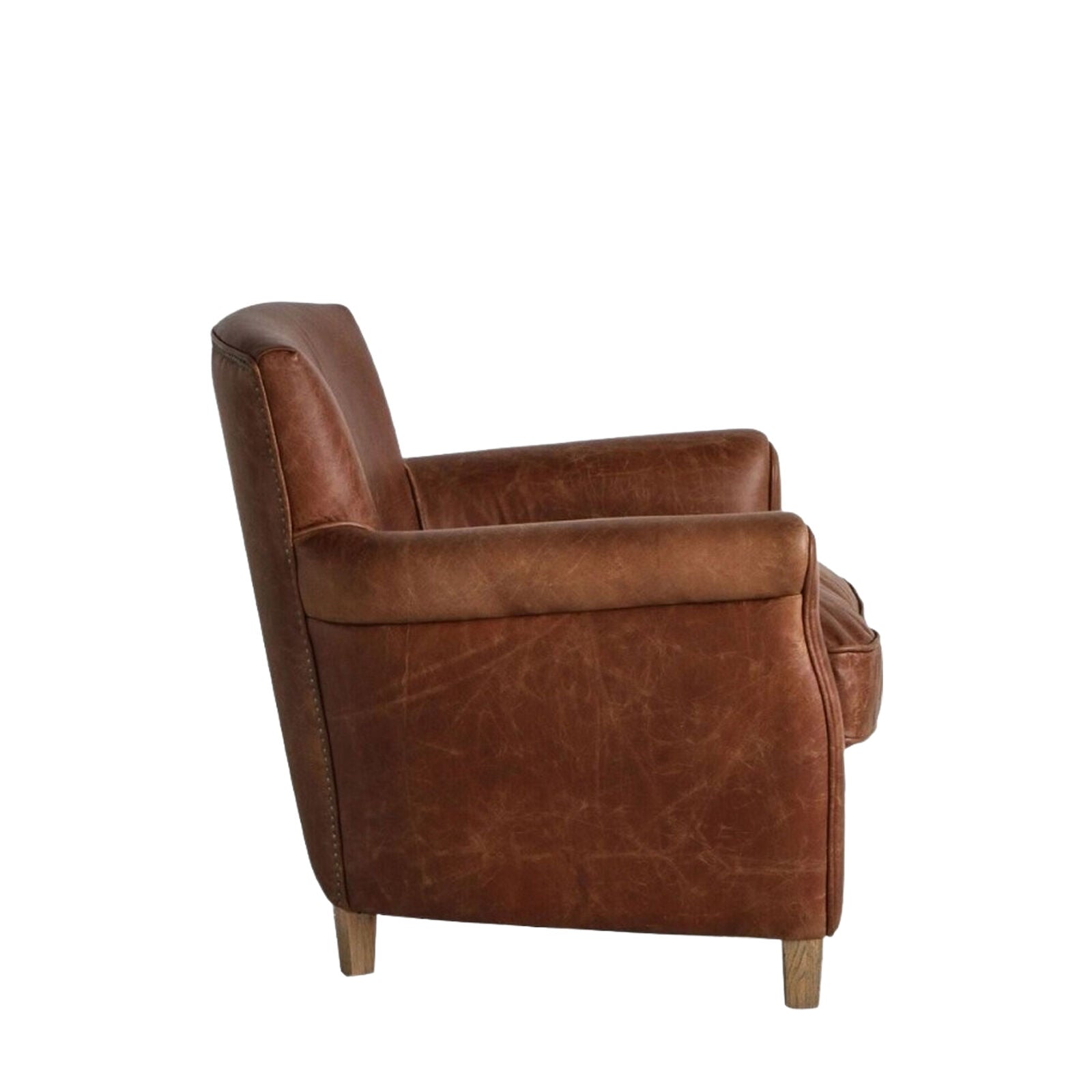 Sir Alfred vintage top grain brown leather armchair with ash feet | MalletandPlane.com