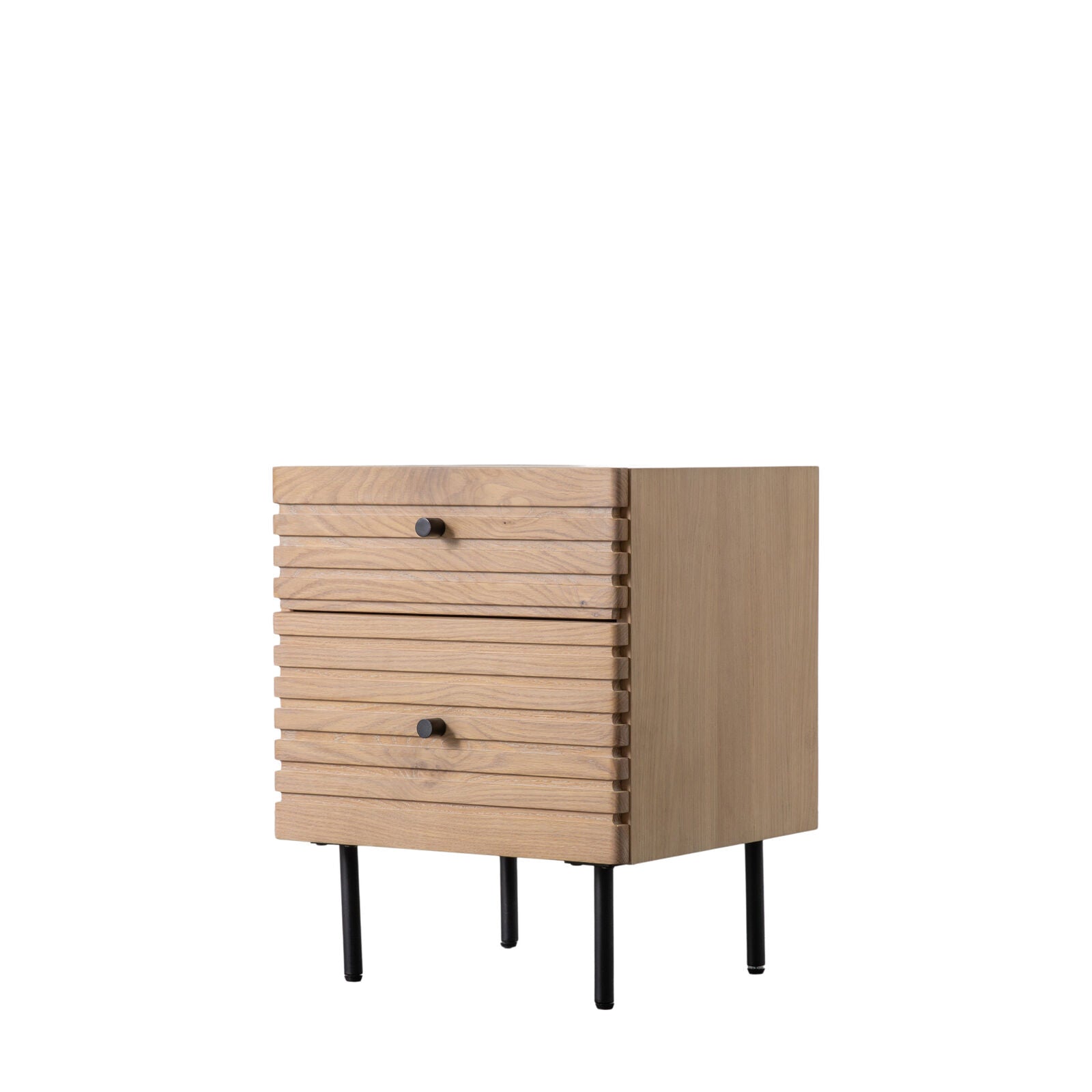 Soja 2 drawer Japandi style bedside table in natural oak finish | malletandplane.com