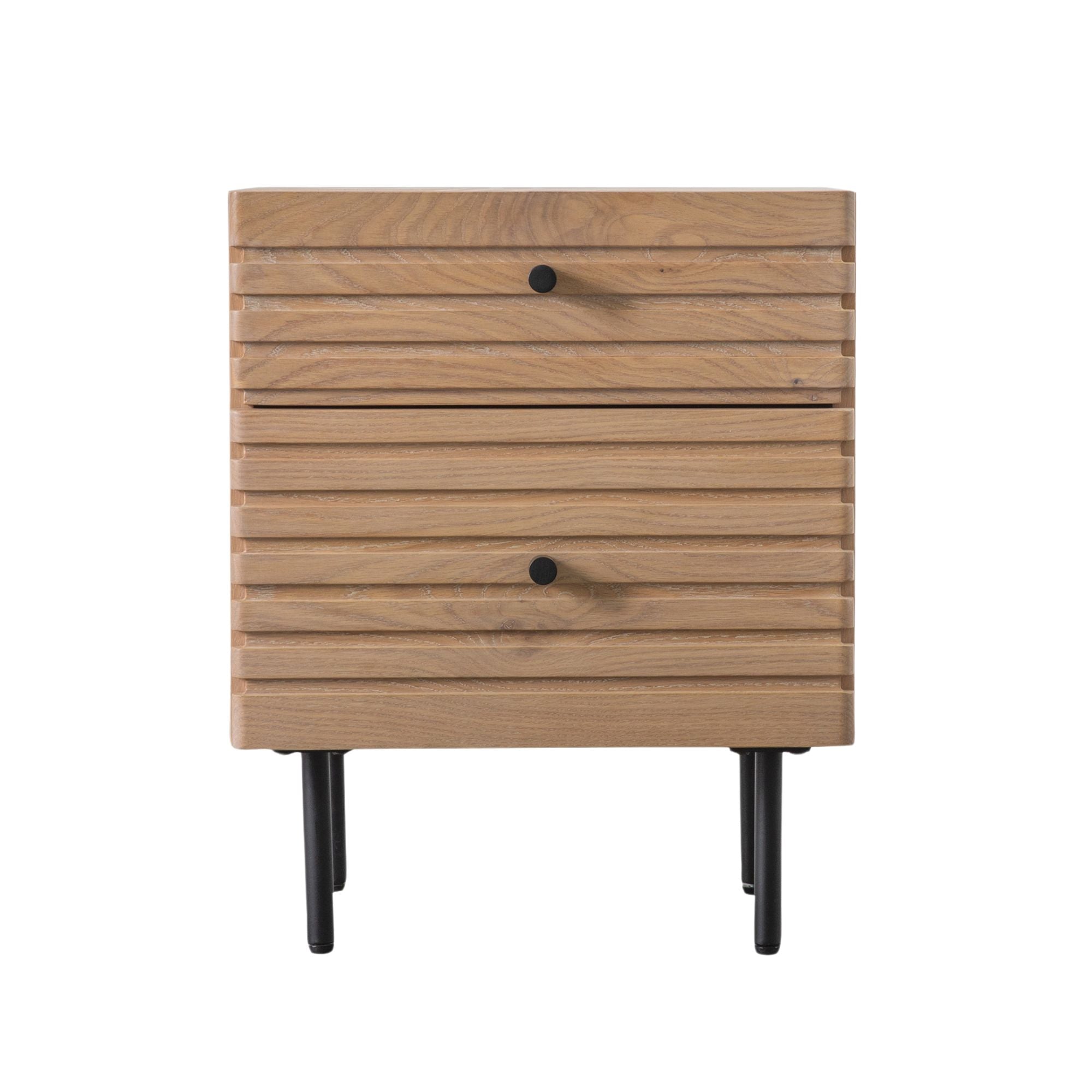 Soja 2 drawer Japandi style bedside table in natural oak finish | malletandplane.com