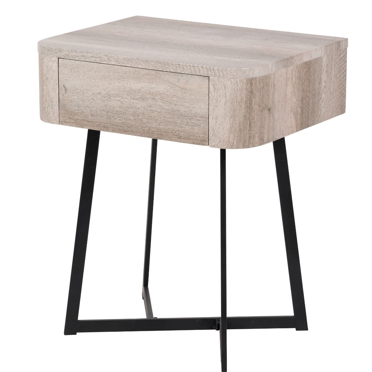SORA Grey Oak & Black Metal Bedside Table | malletandplane.com