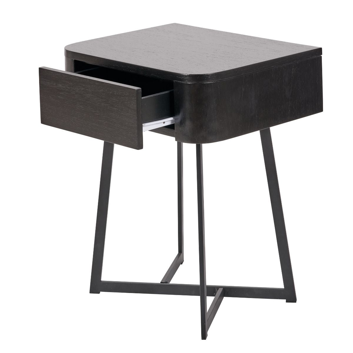 SORA Black Ash & Metal Bedside Table | malletandplane.com