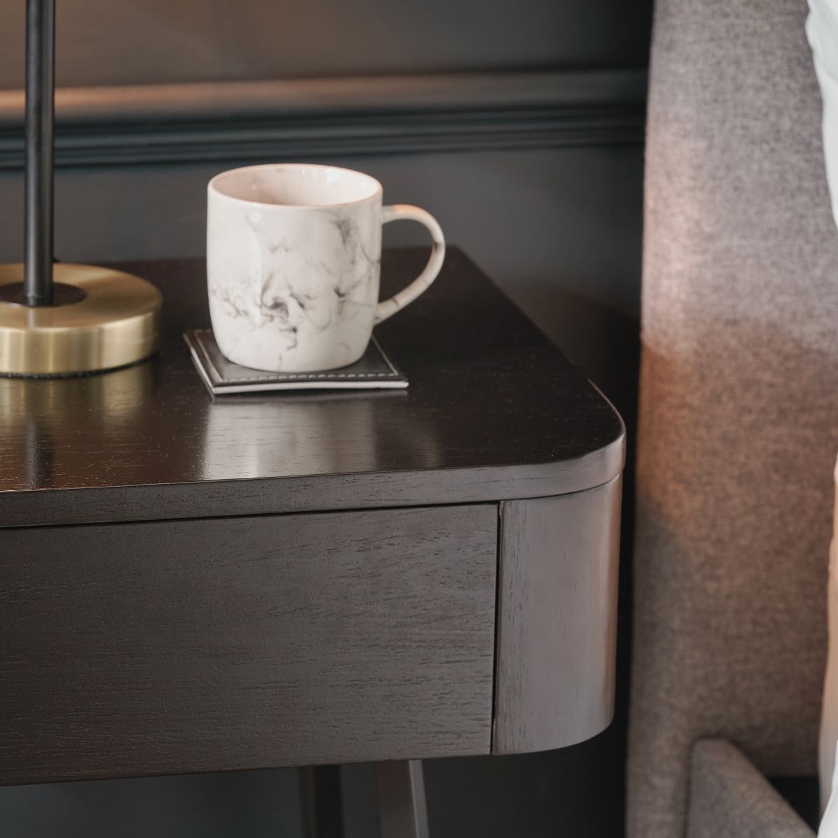 SORA Black Ash & Metal Bedside Table | malletandplane.com