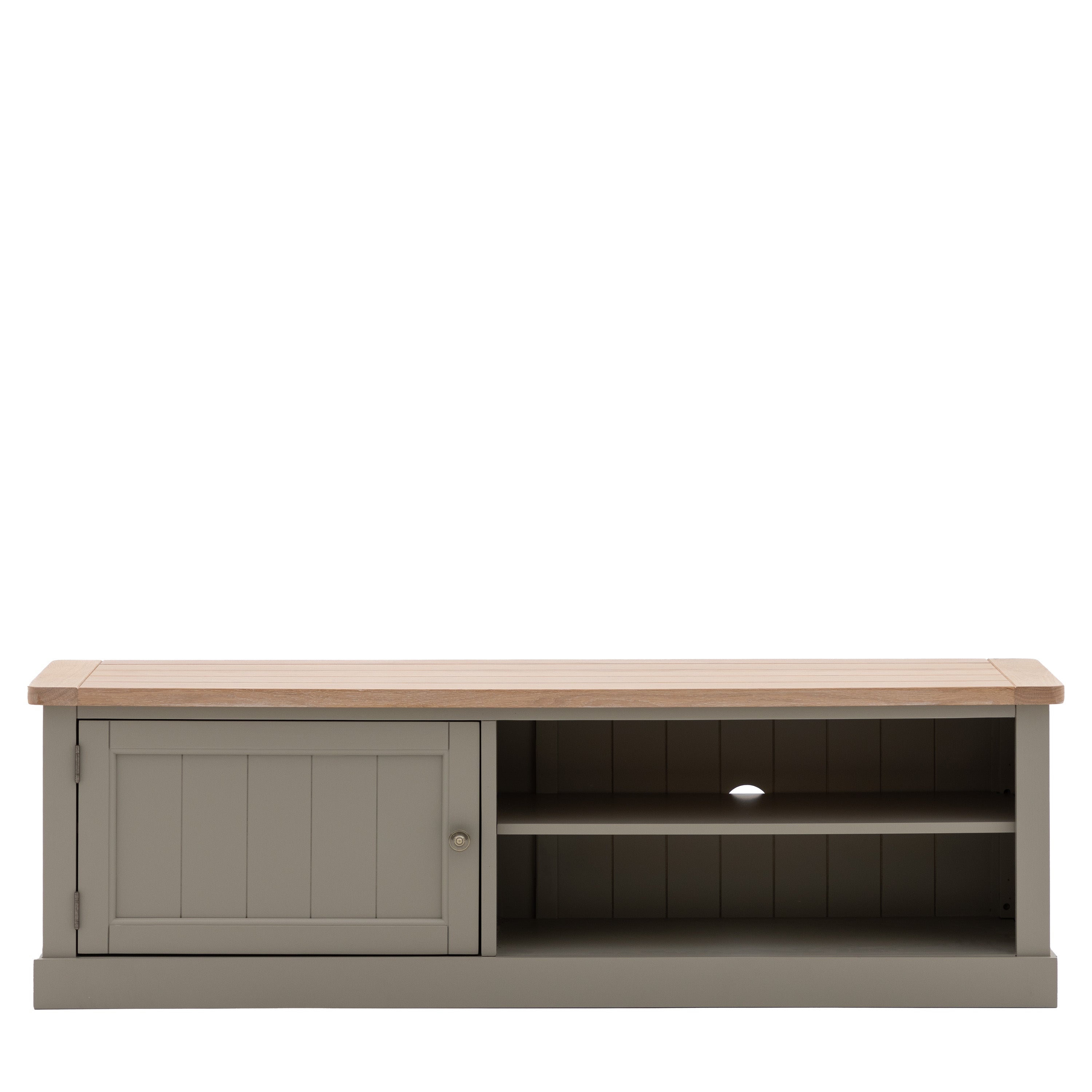 Sven painted TV stand with shelves, cupboard and oak top | malletandplane.com