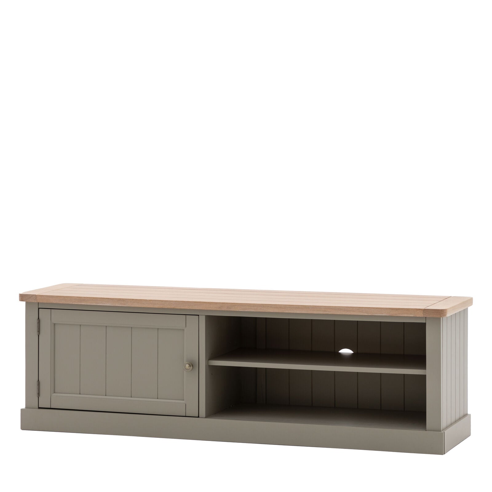 Sven painted TV stand with shelves, cupboard and oak top | malletandplane.com