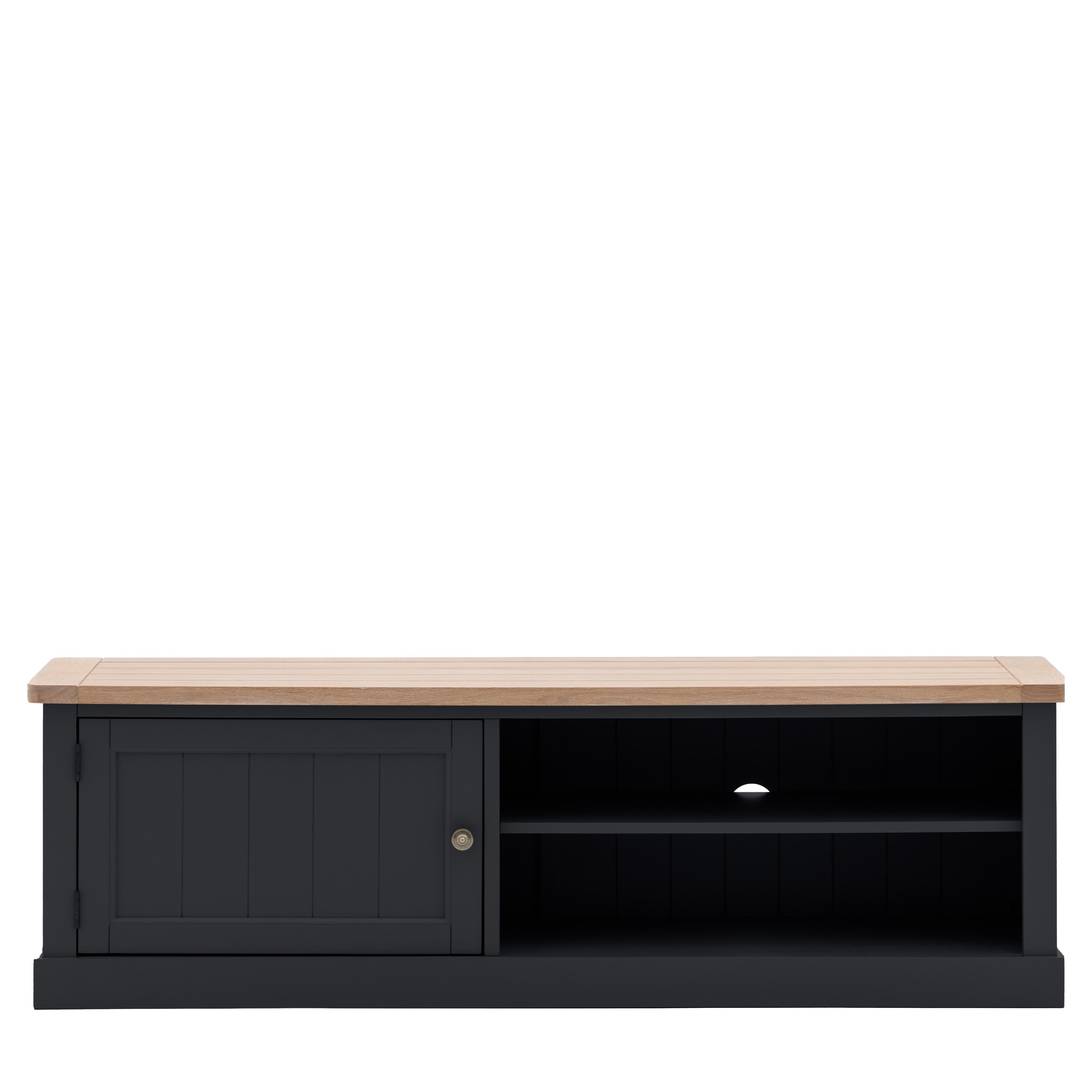 Sven painted TV stand with shelves, cupboard and oak top | malletandplane.com