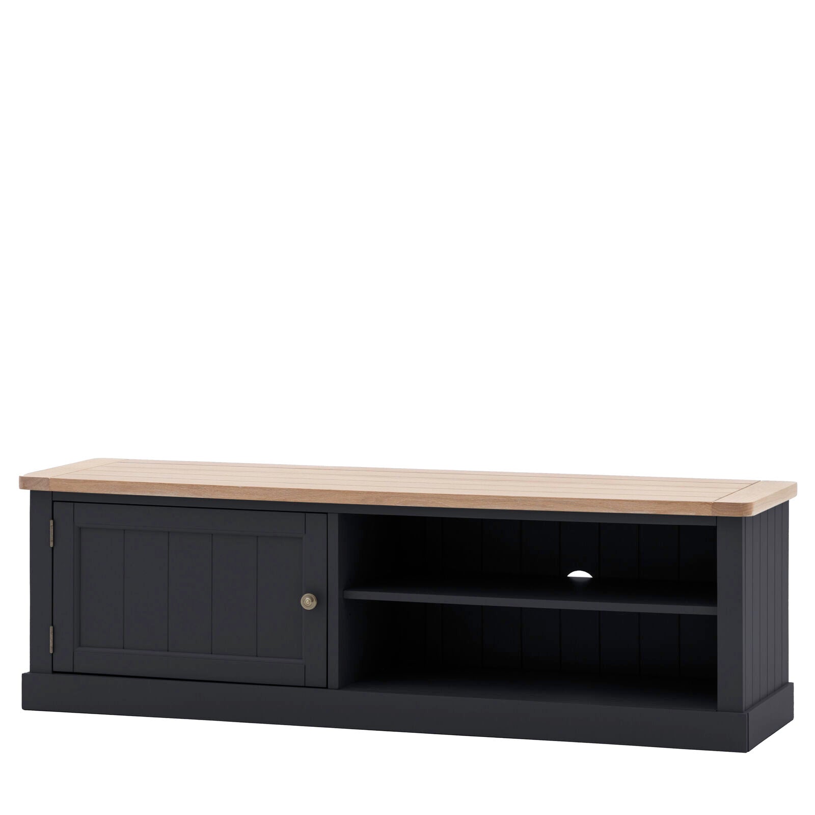 Sven painted TV stand with shelves, cupboard and oak top | malletandplane.com