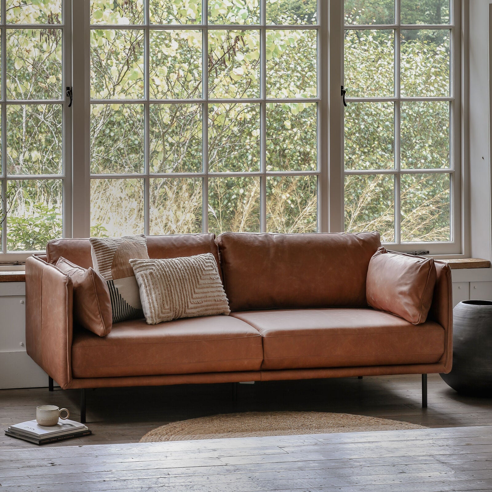 Teddy 3 seater leather sofa with metal legs | malletandplane.com