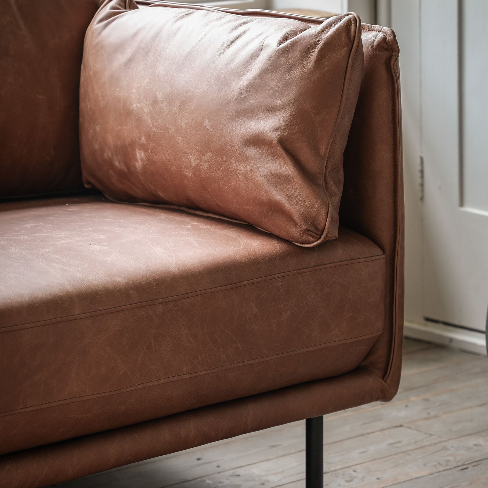 Teddy 3 seater leather sofa with metal legs | malletandplane.com