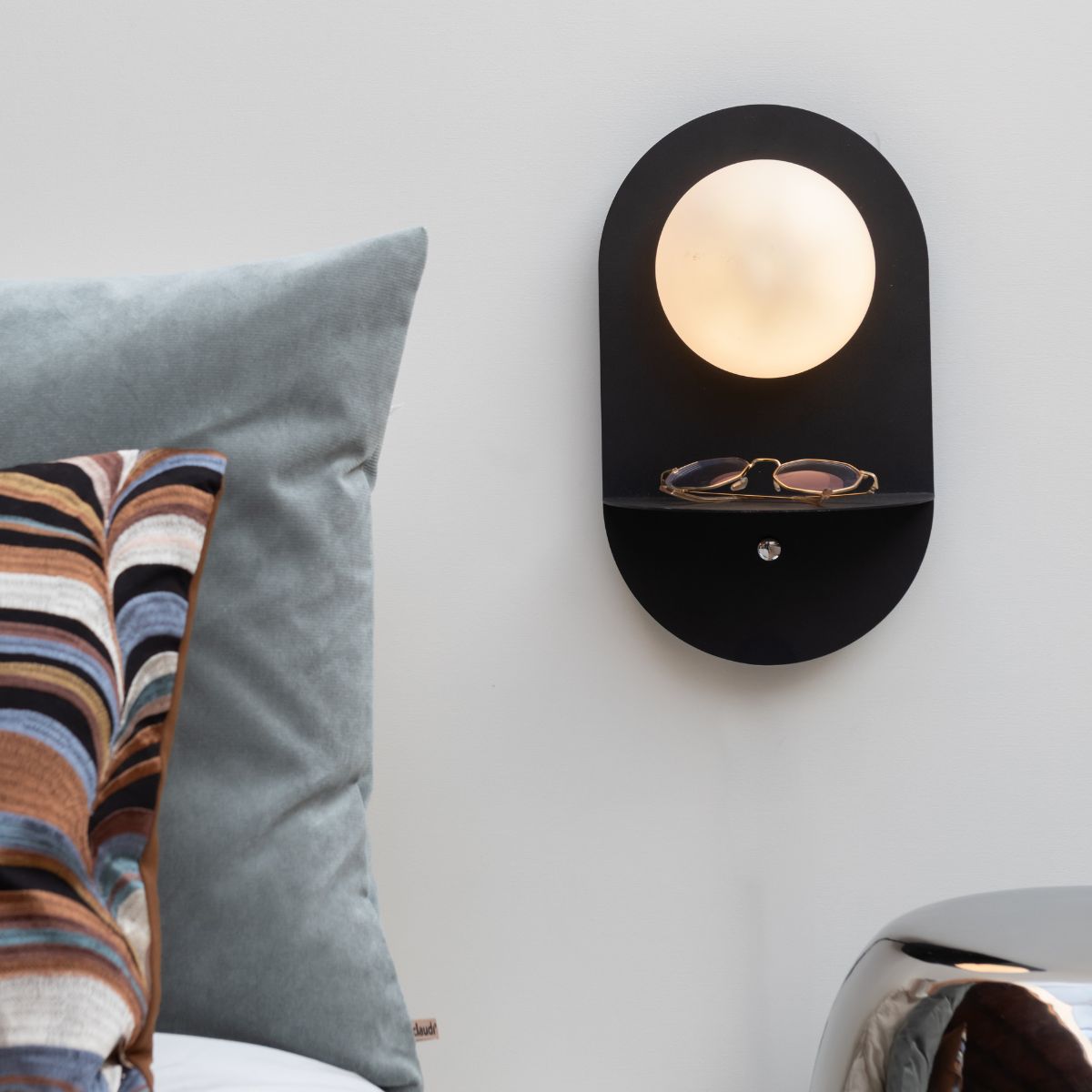TOKYO Black Wall Light with Shelf & USB Charger
