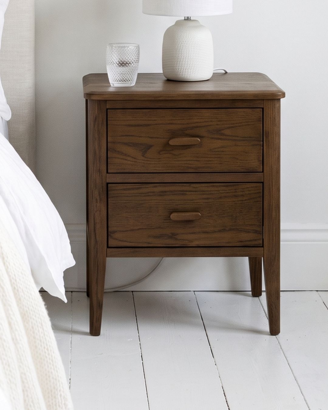 Torsten Walnut Bedside Table with 2 Drawers