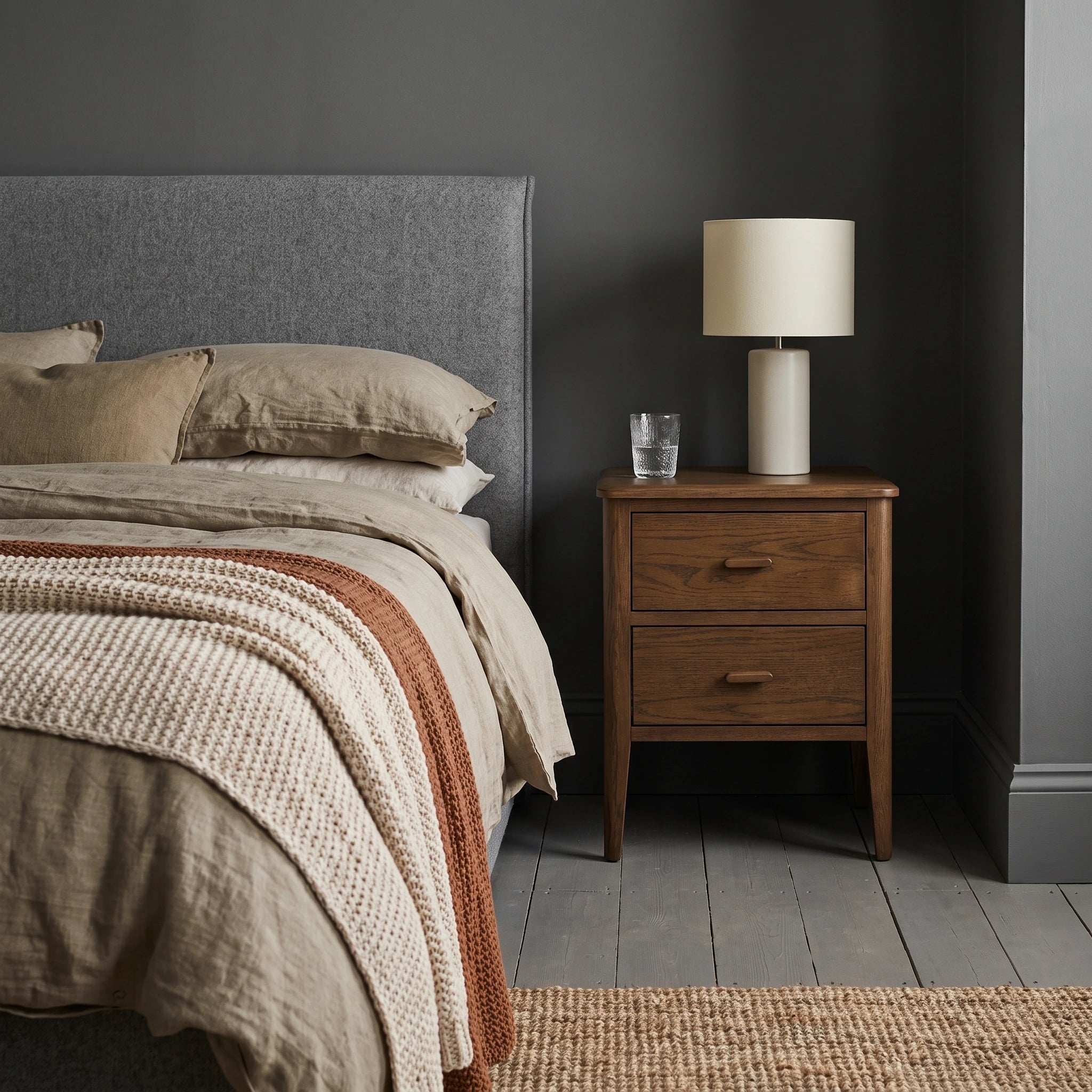 Torsten Walnut Bedside Table with 2 Drawers