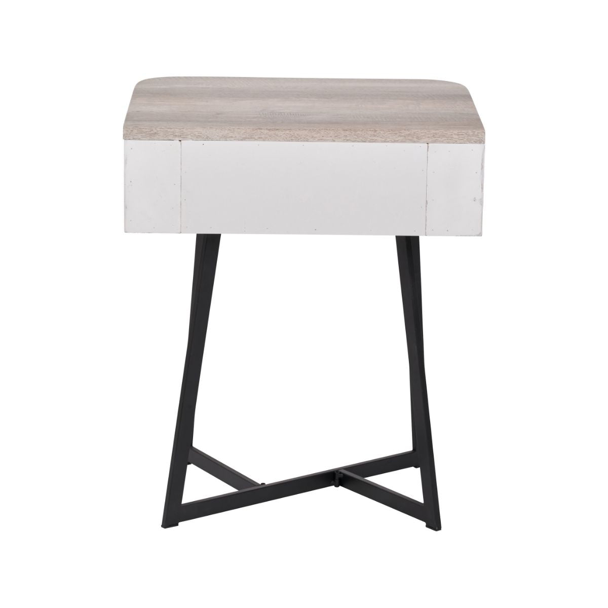UKIAH Grey Oak & Black Metal Bedside Table | malletandplane.com