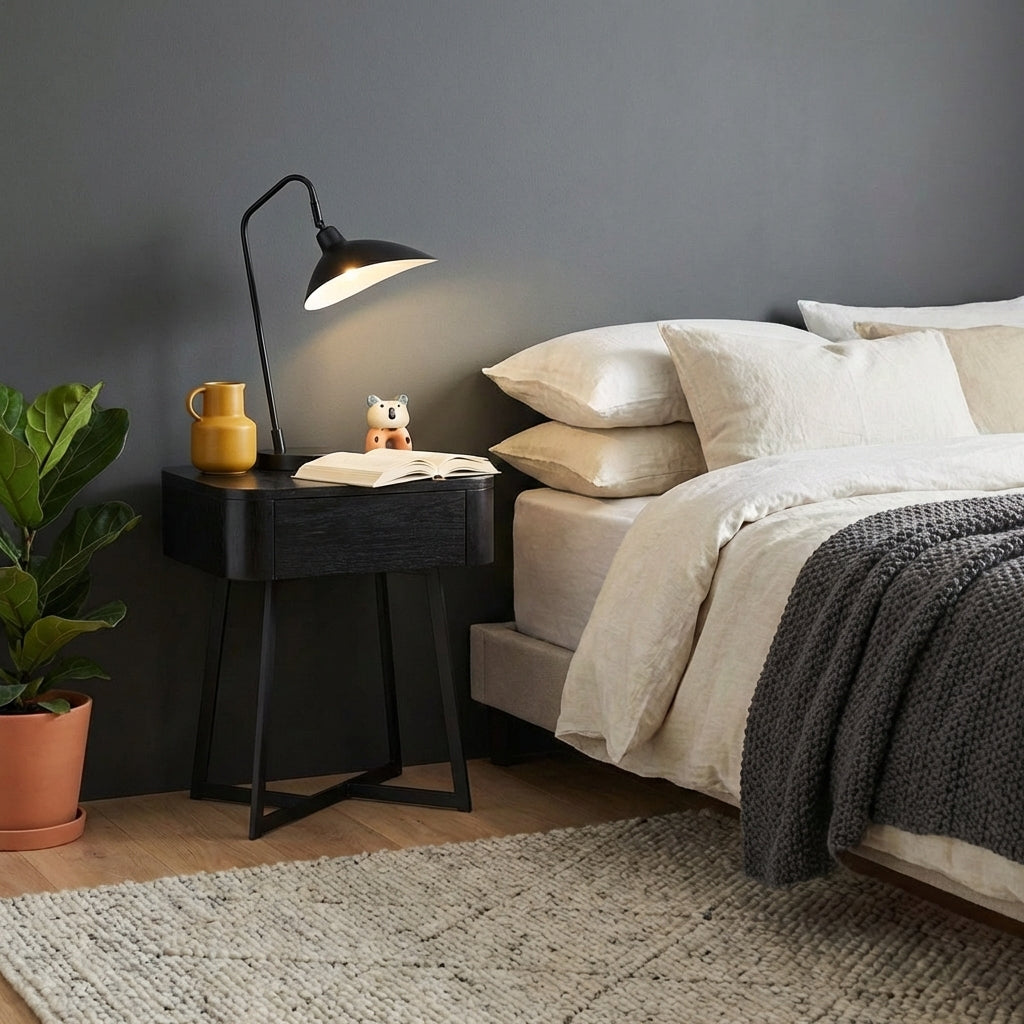 UKIAH Black Ash & Metal Bedside Table