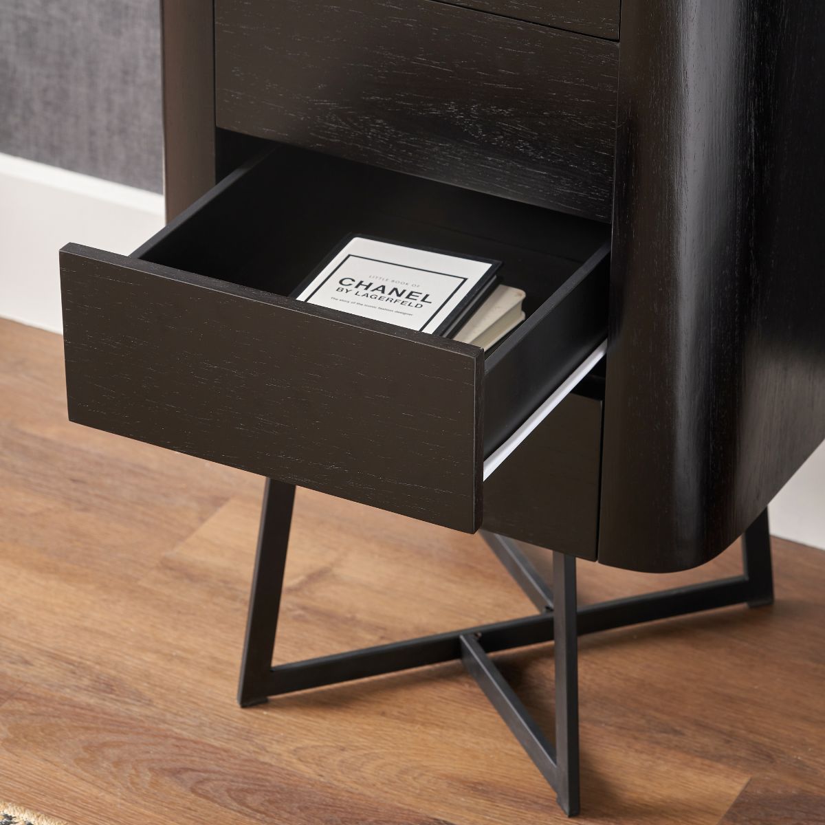 UKIAH Black Ash Veneer 5 Drawer Tall Boy