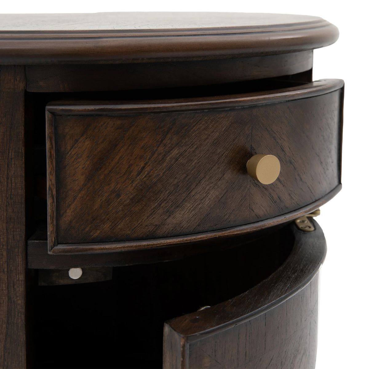 WETHERBY Round Dark Wood  Bedside Table with Drawer & Cupboard
