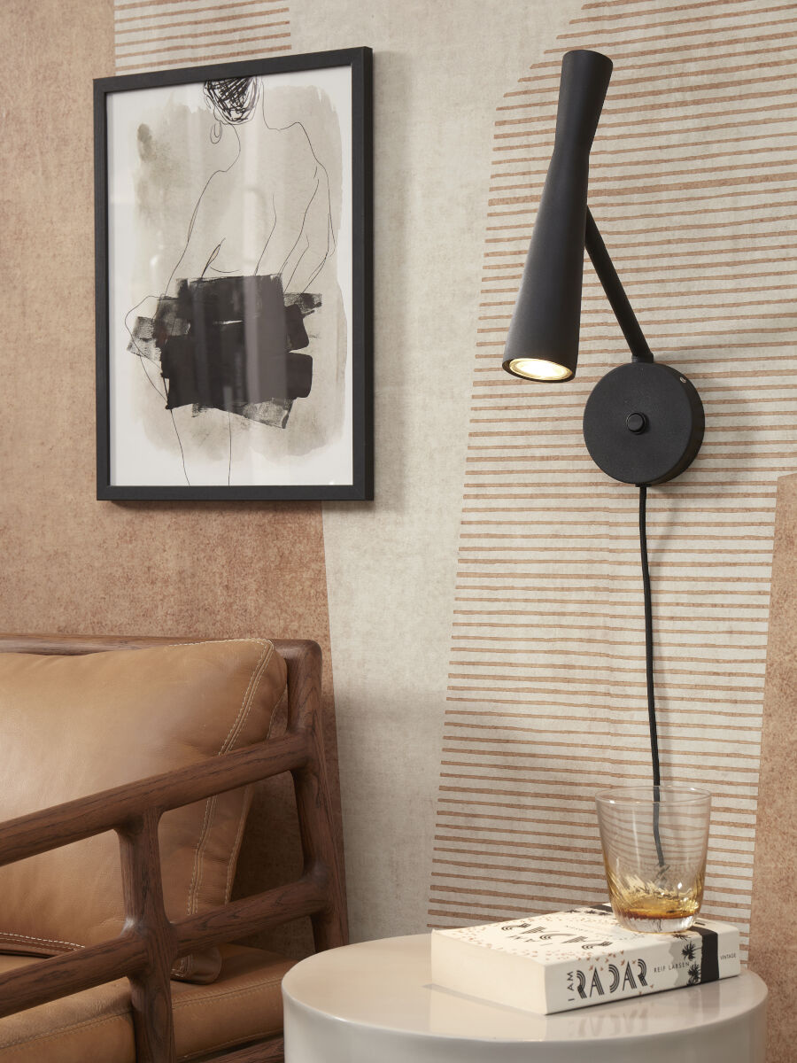 Bordeaux adjustable plug in wall light in black finish | malletandplane.com