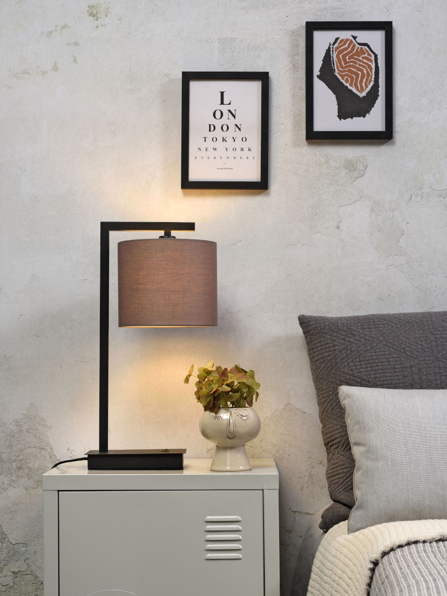 Boston black metal table lamp with black, grey or white shade | malletandplane.com