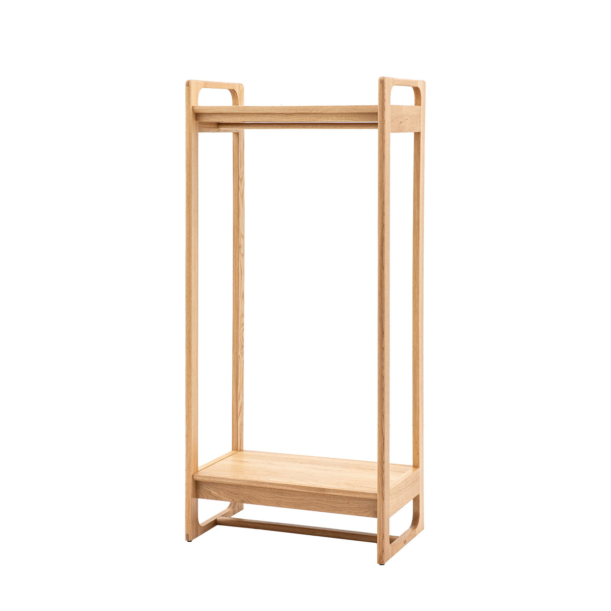 CRAFT natural oak open wardrobe with hanging rail and top and lower shelves