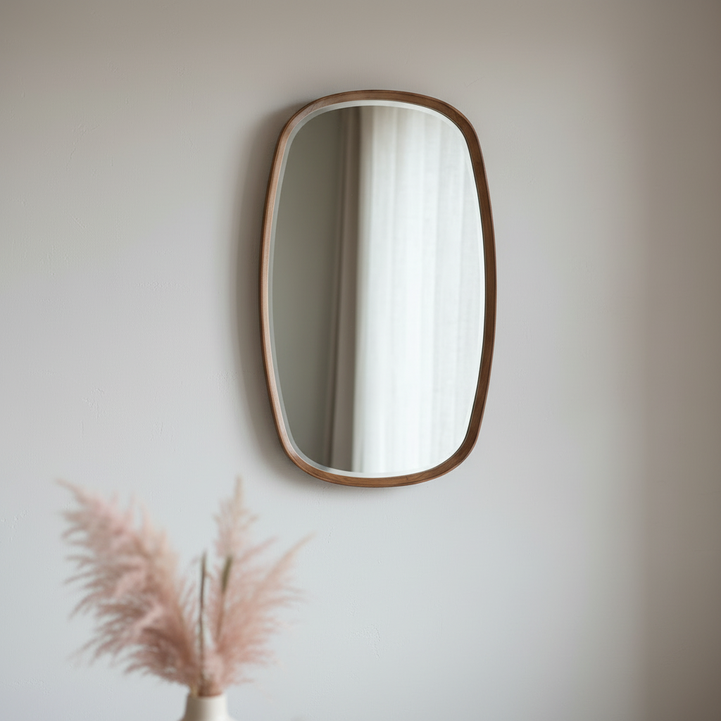 KEATON Walnut Wall Mirror – Solid Wood Bevelled Frame | malletandplane.com