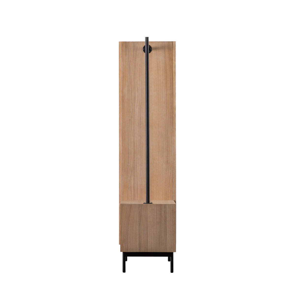 OKAYAMA oak open wardrobe with black hanging rail and slatted shelving