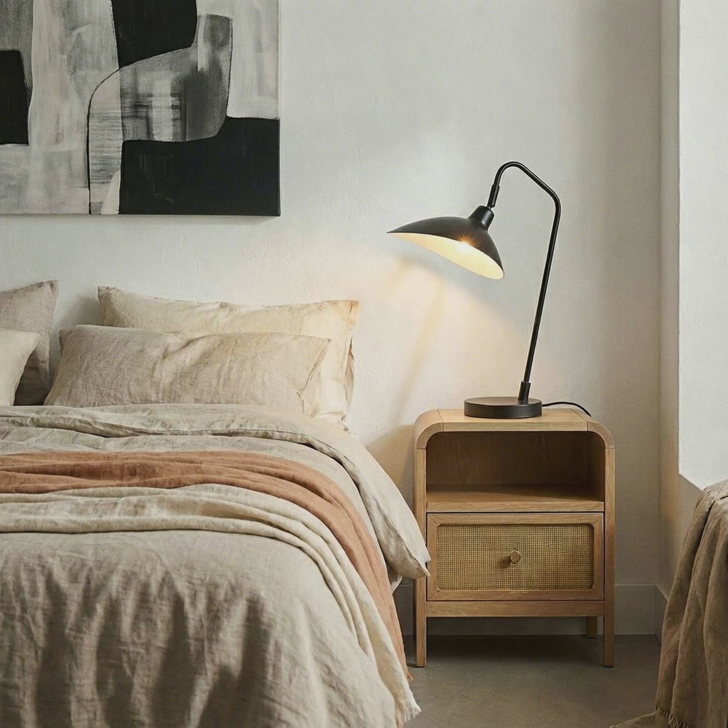 EDDA Oak & Cane Bedside Table