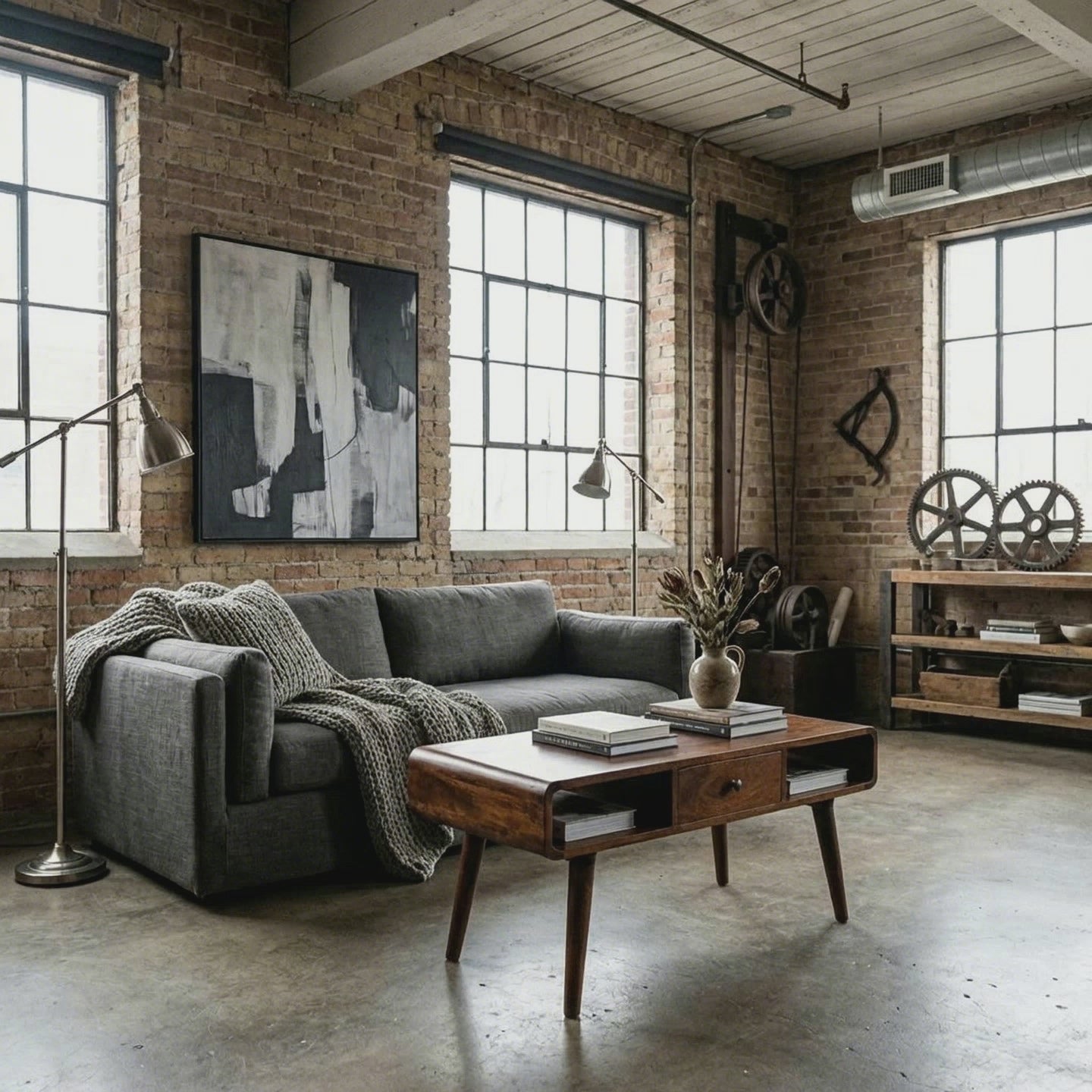 CENTURY Wood Coffee Table in deep chestnut finish with drawers and open storage slots