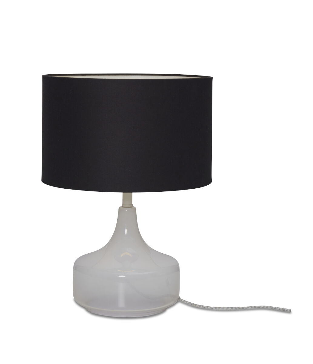 Reykjavik white glass table lamp with black cotton shade | malletandplane.com