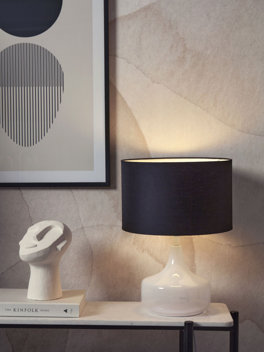 Reykjavik white glass table lamp with black cotton shade | malletandplane.com