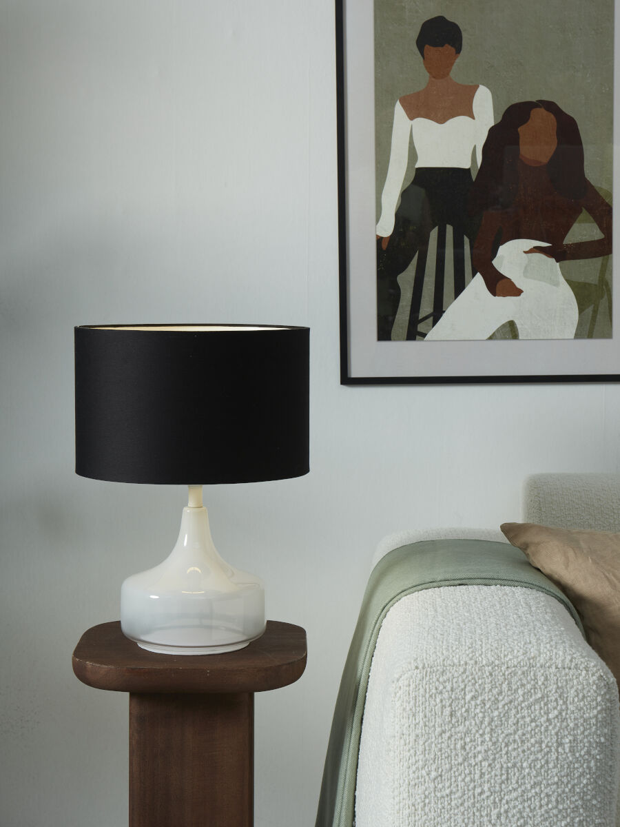 Reykjavik white glass table lamp with black cotton shade | malletandplane.com