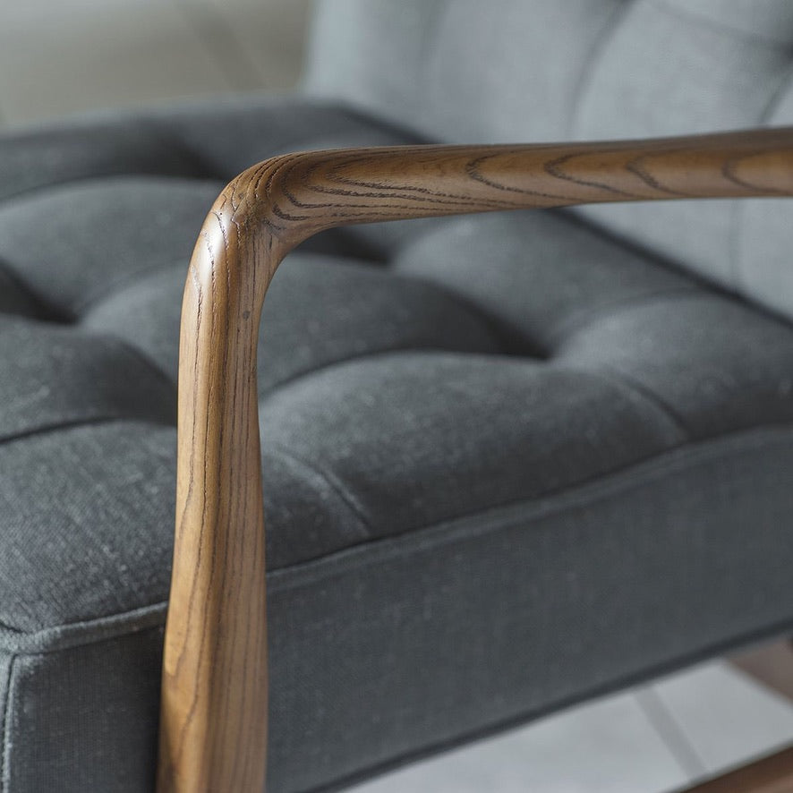 Ronson Mid Century Armchair with solid oak frame and grey weave upholstery | MalletandPlane.com