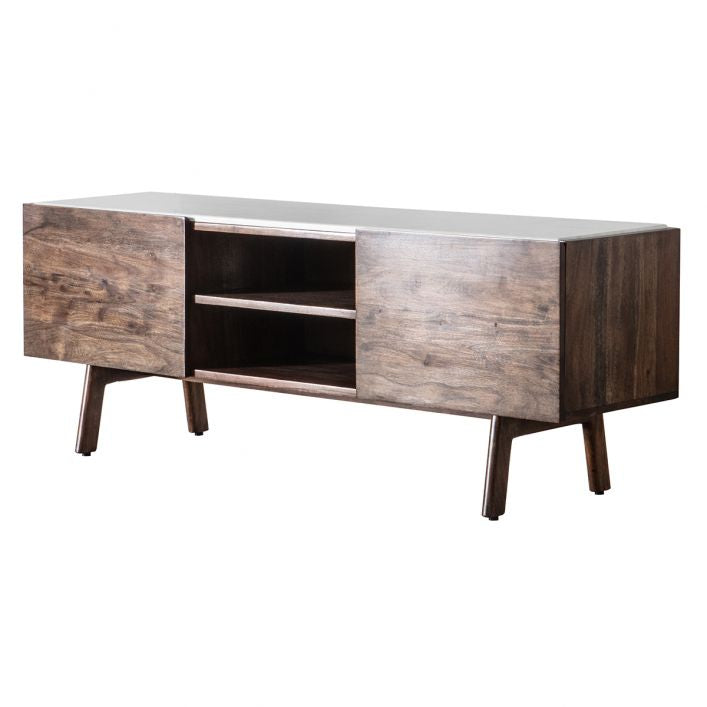 Fresca media unit / TV stand in walnut with white marble top | MalletandPlane.com