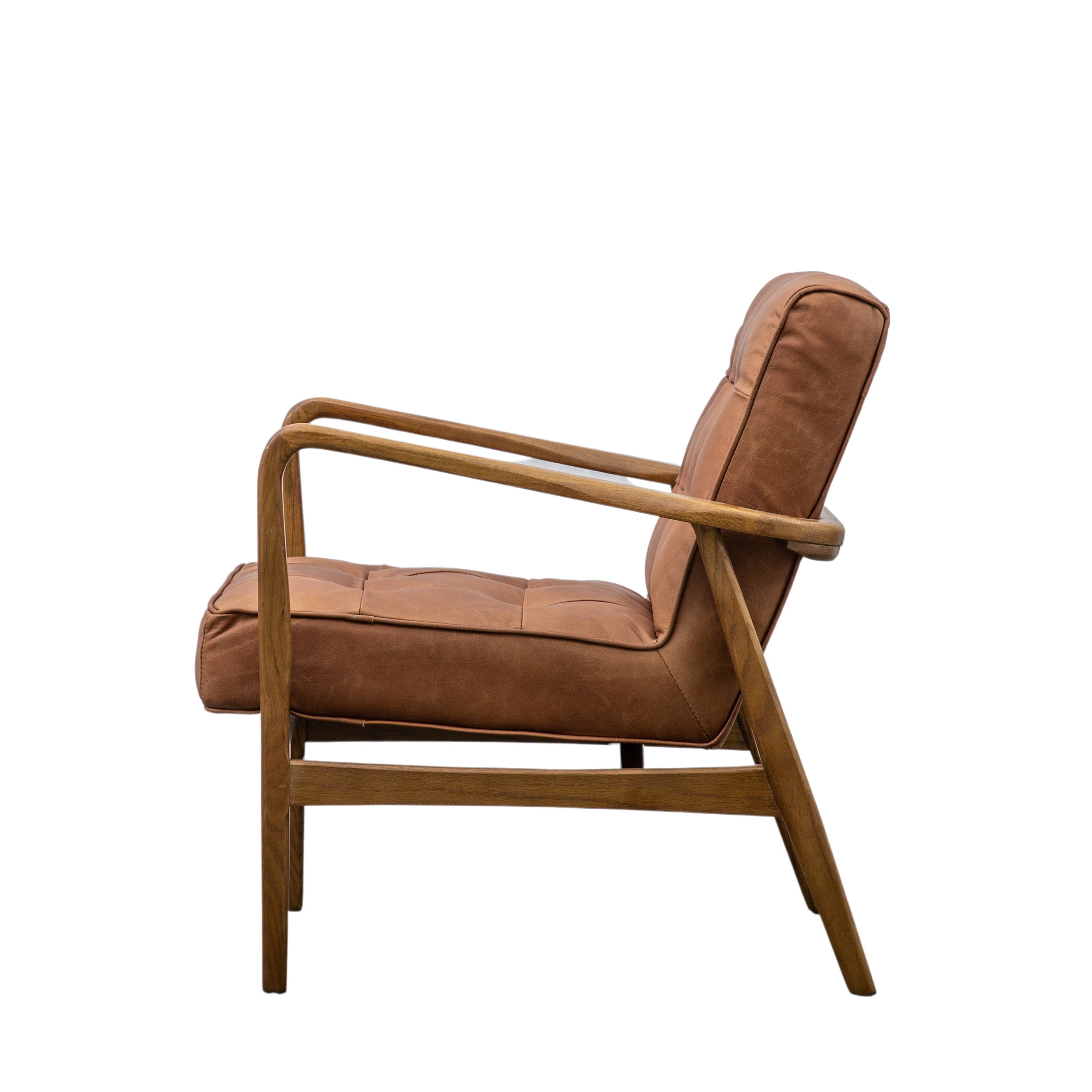 Ronson Mid Century Armchair with solid oak frame and top grain vintage brown leather upholstery | MalletandPlane.com