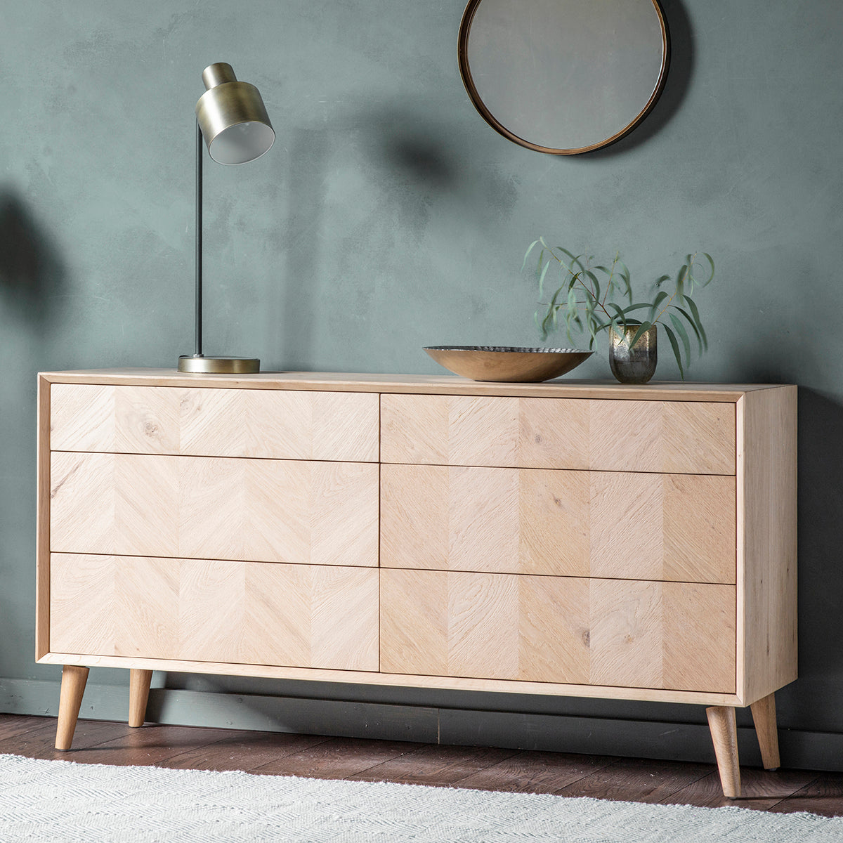 Jakob 6 drawer chest of drawers in light oak | MalletandPlane.com