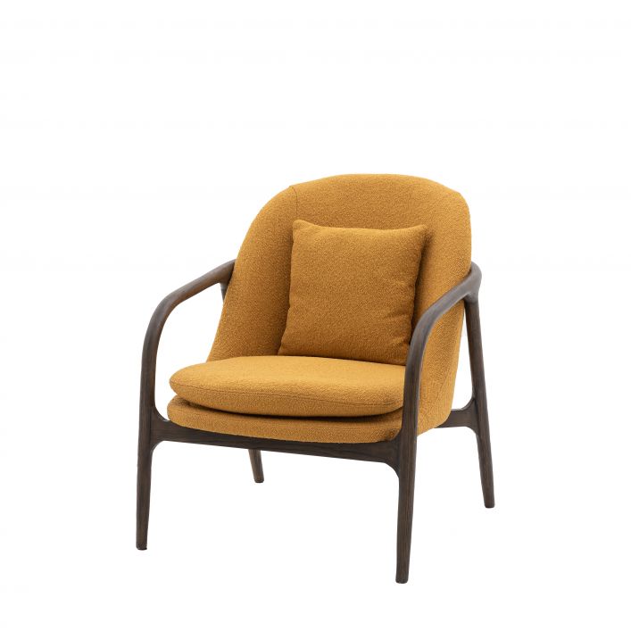 Finn Ochre Mid Century Armchair with dark wood frame | malletandplane.com