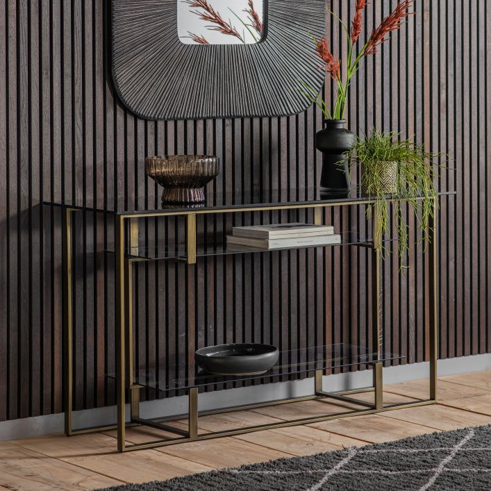 Louis bronze metal and smoked glass console table | MalletandPlane.com