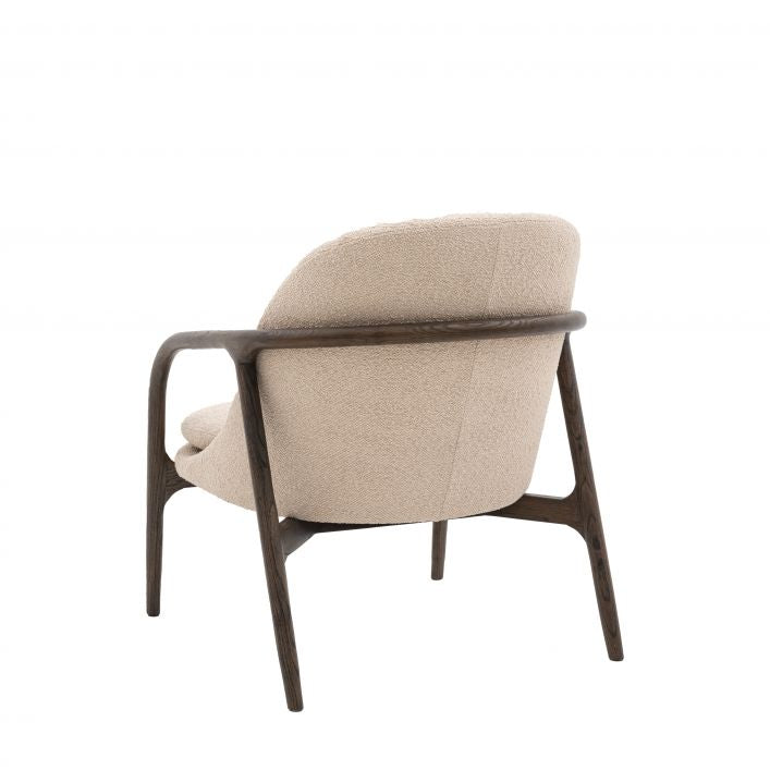 Finn Taupe Mid Century Armchair with dark wood frame| MalletandPlane.com