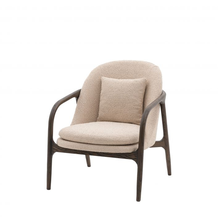 Finn Taupe Mid Century Armchair with dark wood frame| MalletandPlane.com