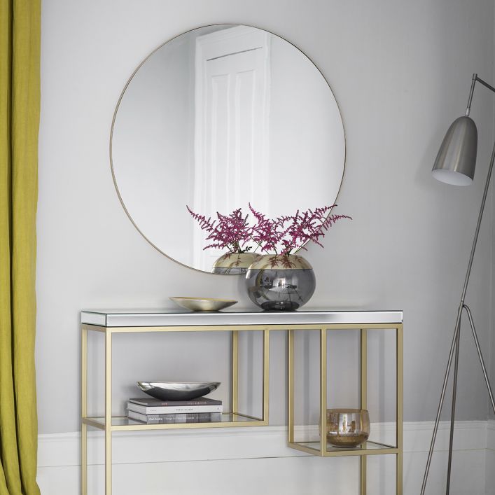 FITZ 100cm Round Wall Mirror with Slim Gold Metal Frame | malletandplane.com