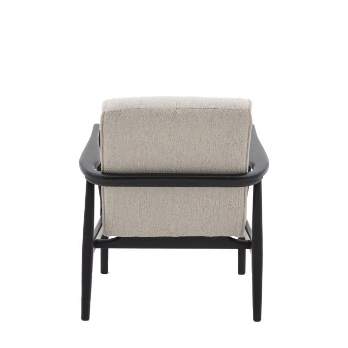 Ronson Mid Century Armchair with black solid oak frame and natural weave upholstery | MalletandPlane.com