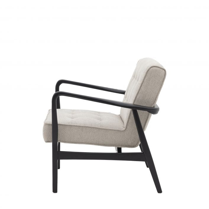 Ronson Mid Century Armchair with black solid oak frame and natural weave upholstery | MalletandPlane.com