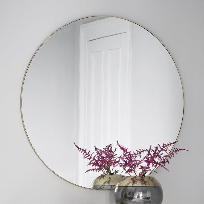 FITZ 100cm Round Wall Mirror with Slim Gold Metal Frame | malletandplane.com