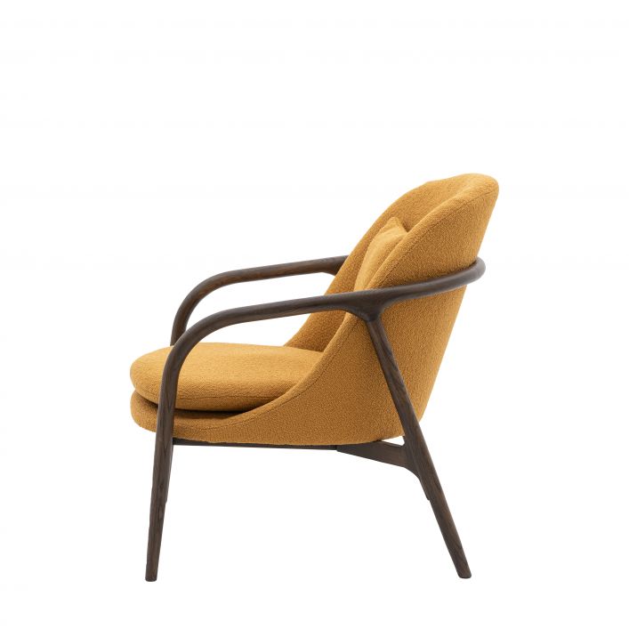 Finn Ochre Mid Century Armchair with dark wood frame | malletandplane.com