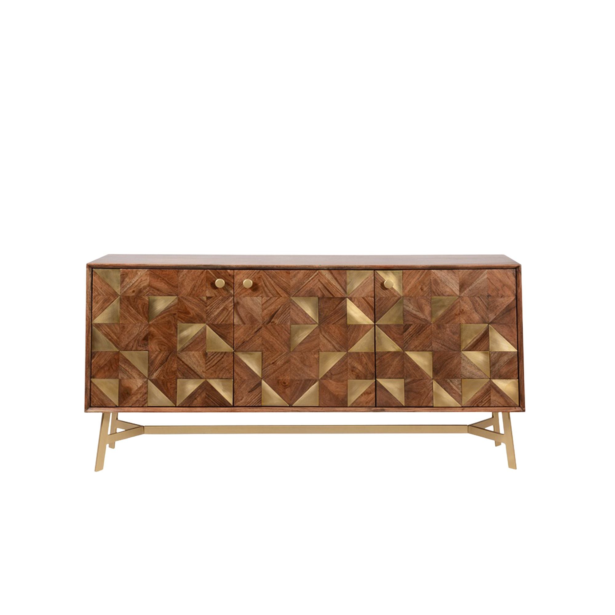 Clift 3 Door Sideboard in acacia wood with brass inlaid pattern | MalletandPlane.com